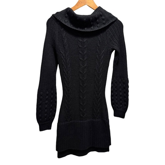 Guess by Marciano Black Wool Cable Knit Turtleneck Knit Dress Bobble Sleeve - Picture 3 of 15